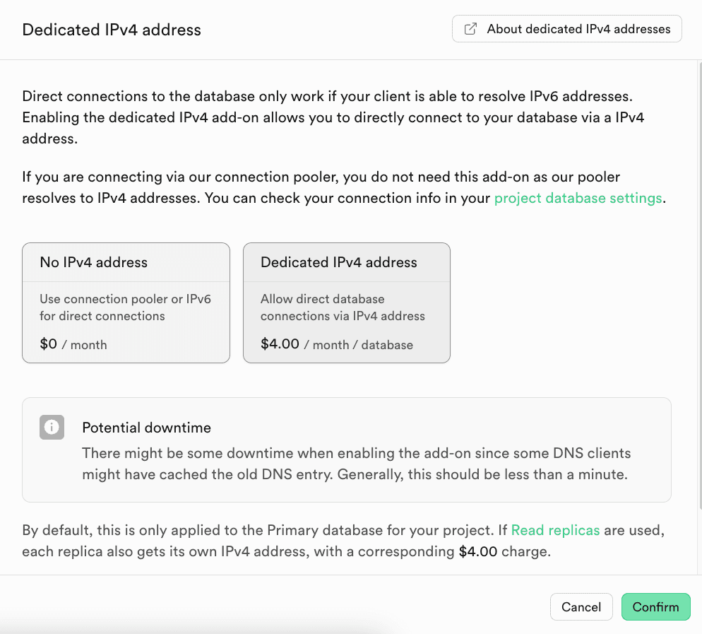 Supabase IPv4 Add-on