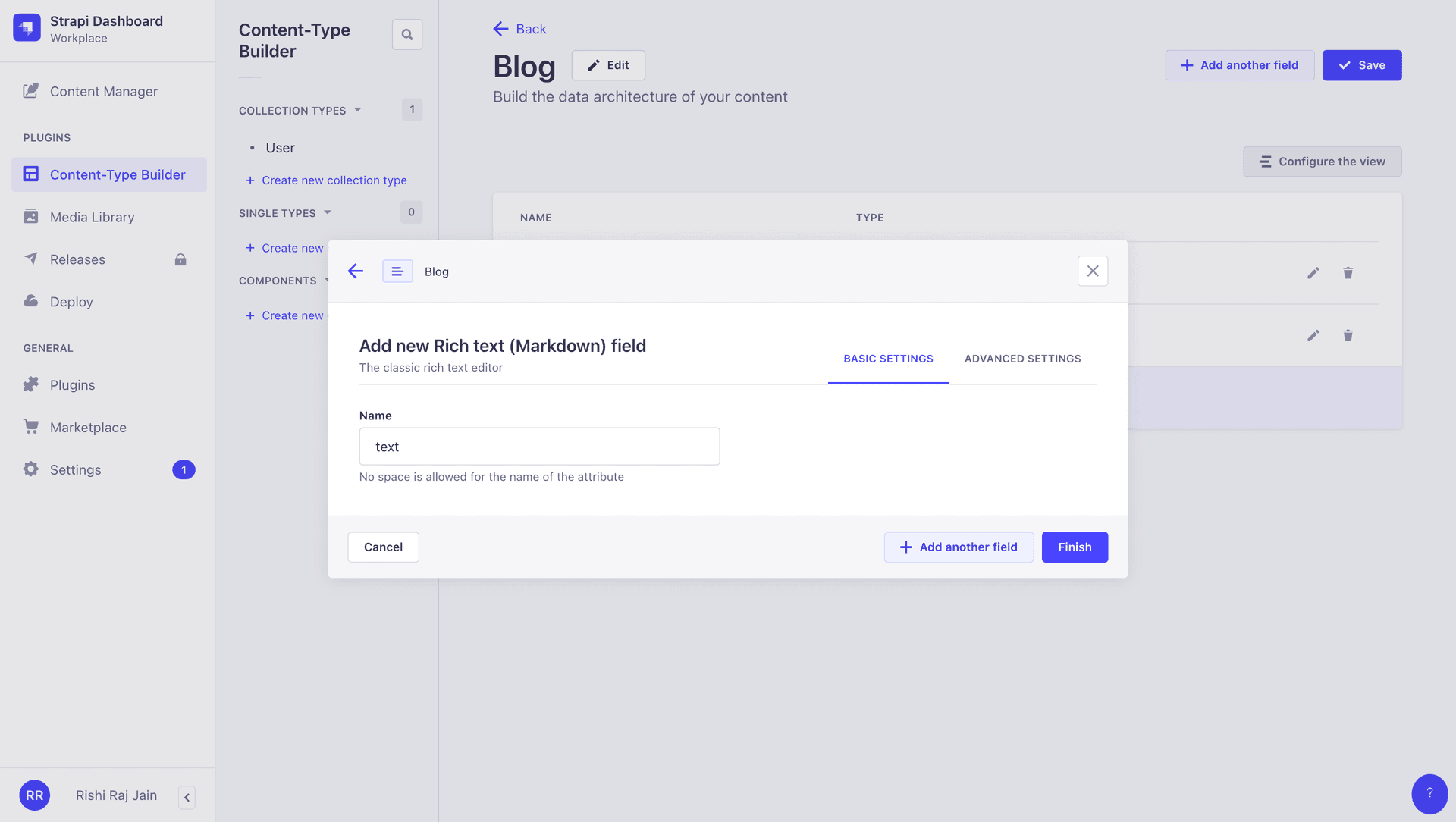 Enter markdown field name